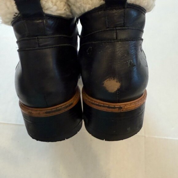 Marc Fisher Isabel Black Leather Faux Fur Lined Lace-Up Hiker Boots Size 9M - Picture 5 of 11